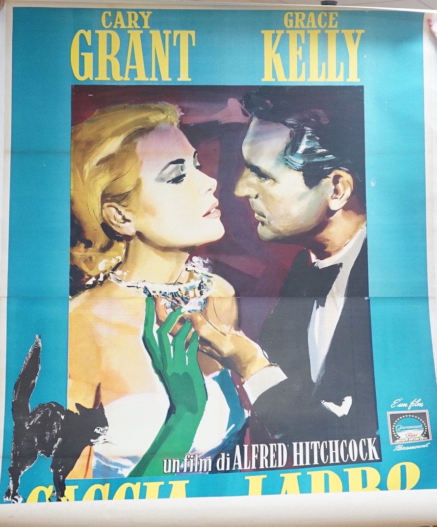An Italian full size poster for Hitchcock's 'Cacchia al Ladro' - To Catch A Thief starring Cary Grant and Grace Kelly, 197 x 140cm, linen backed, unframed.